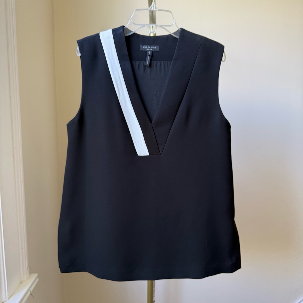 rag & bone Lodwick Black / White V-Neck Top Small